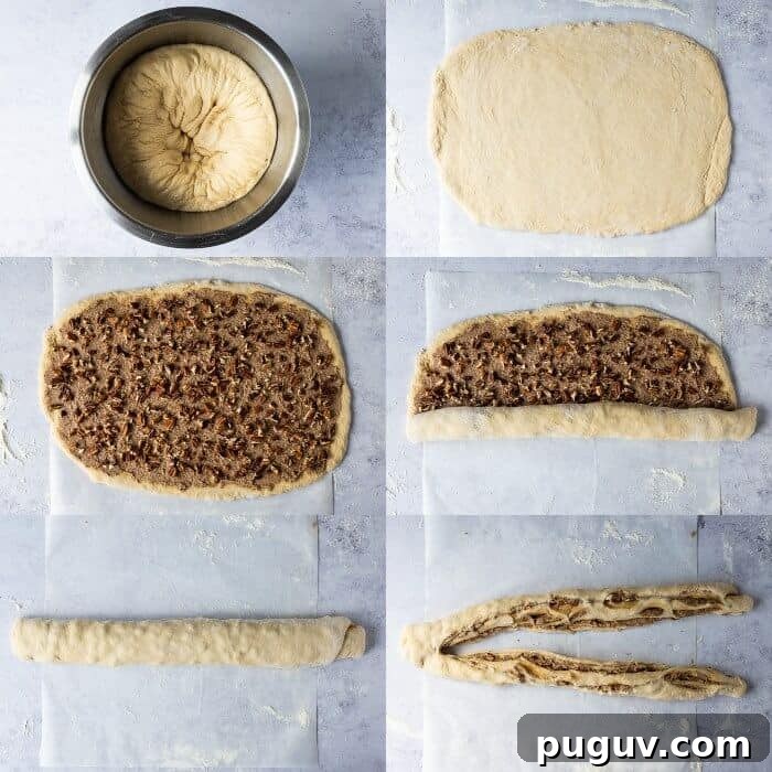 Vegan Maple Pecan Bread Wreath Recipe for Holiday Brunch 5 step 4 - shaping the loaf