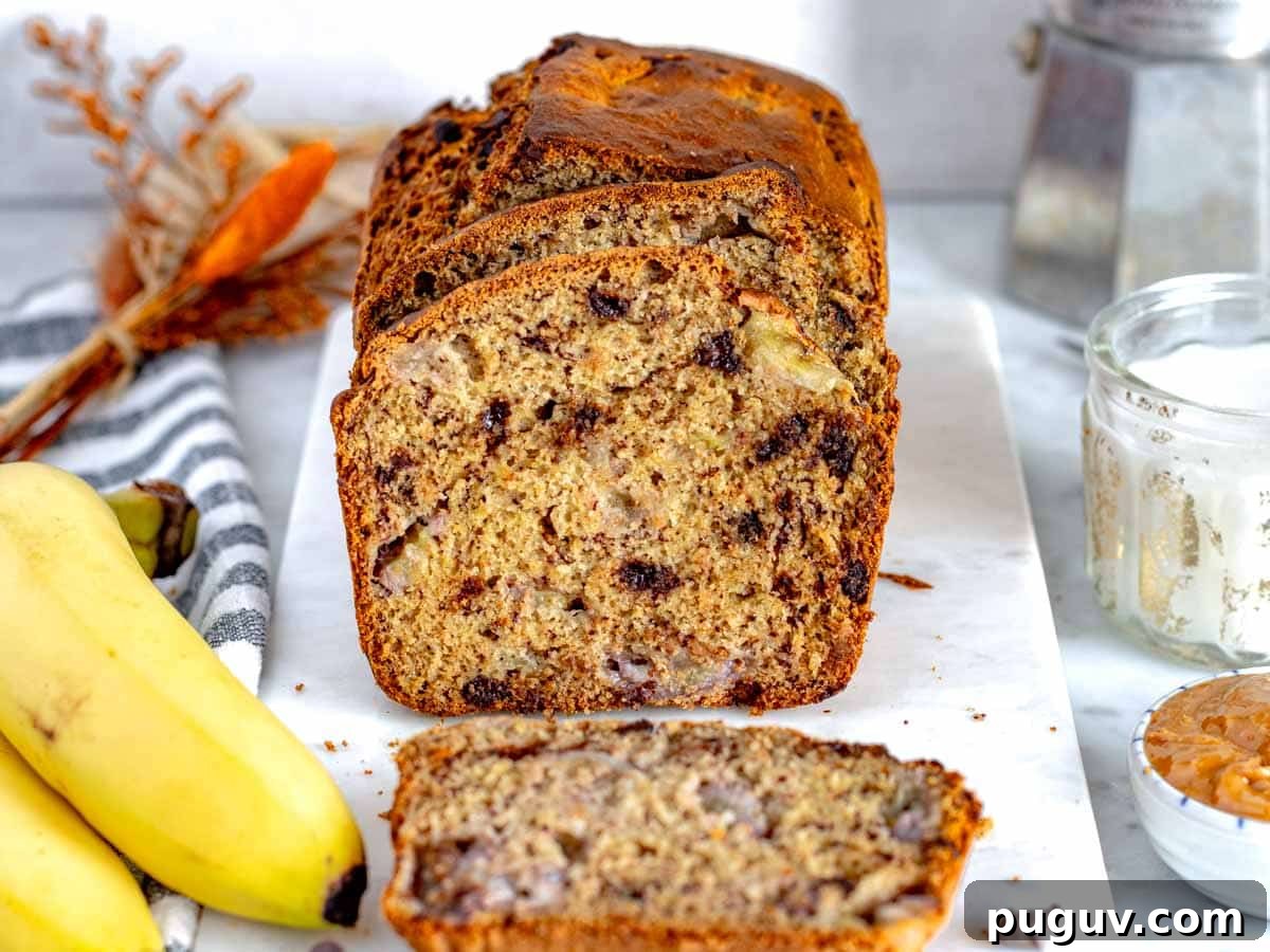 Moist Banana Bread Recipe with Whole Grain and Yogurt 4 healthy banana bread with chunks of banana