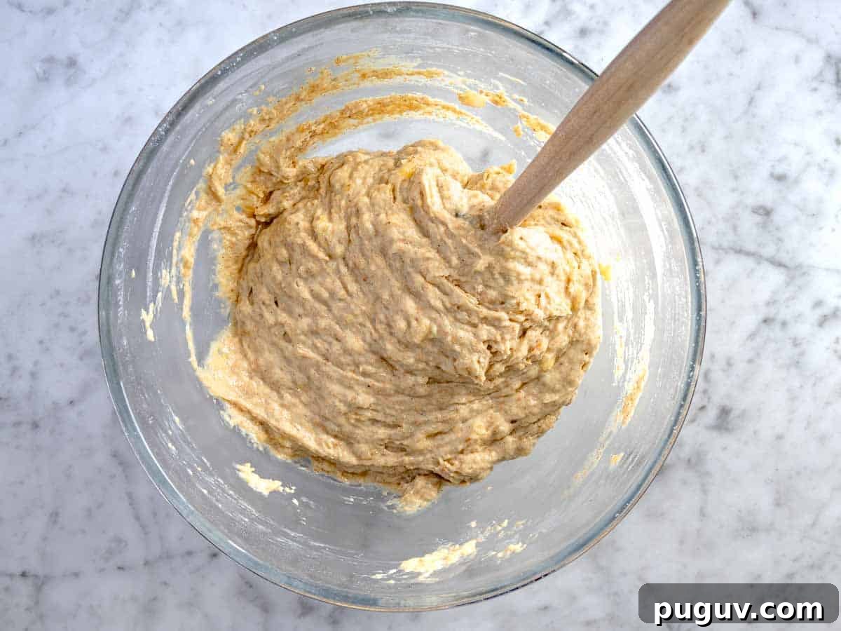 Moist Banana Bread Recipe with Whole Grain and Yogurt 7 dry ingredients mixed with the wet