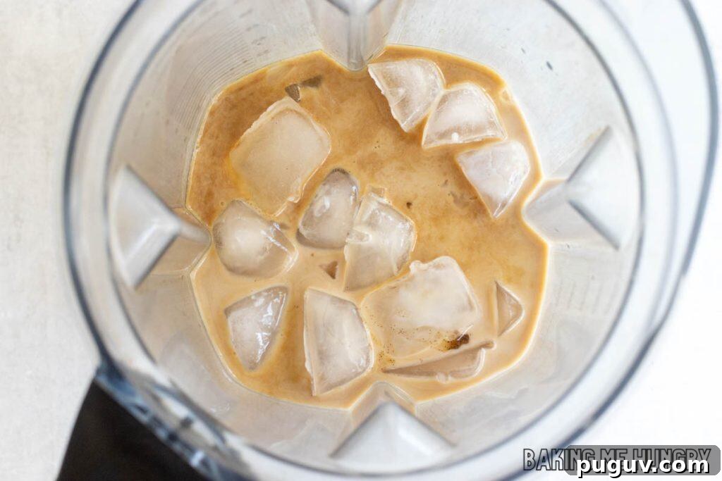 Copycat Vanilla Coffee Frappuccino Recipe for Cafe-Style Blended Drink 6 ingredients in blender