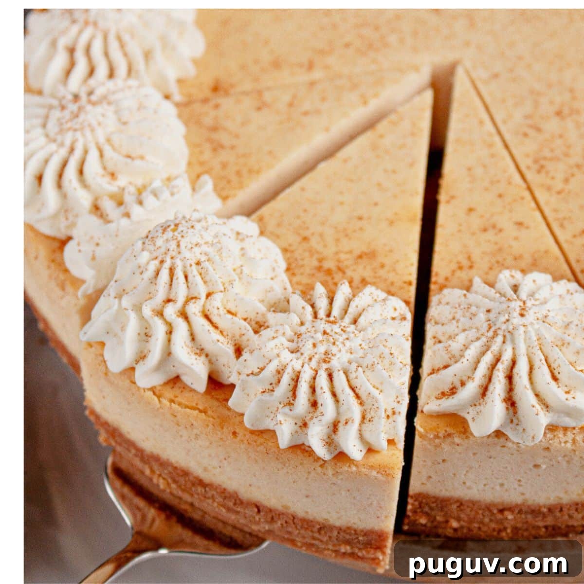 Decadent RumChata Cheesecake Recipe: Creamy Liqueur Dessert 12 Slice of cheesecake being removed.