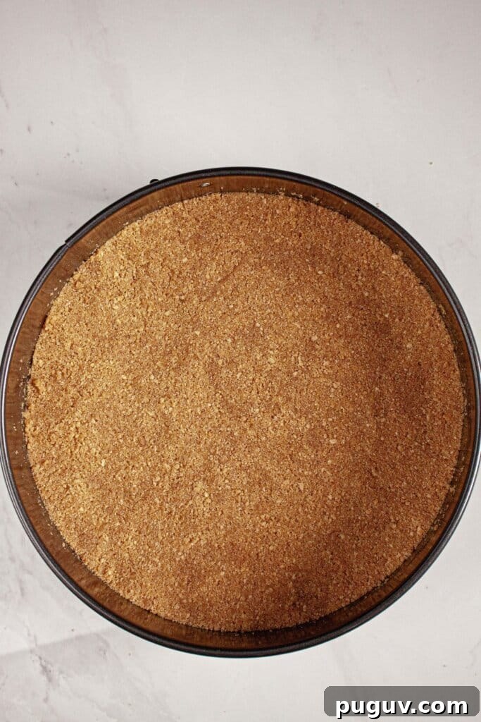 Decadent RumChata Cheesecake Recipe: Creamy Liqueur Dessert 5 Graham cracker crust pressed into a springform pan.