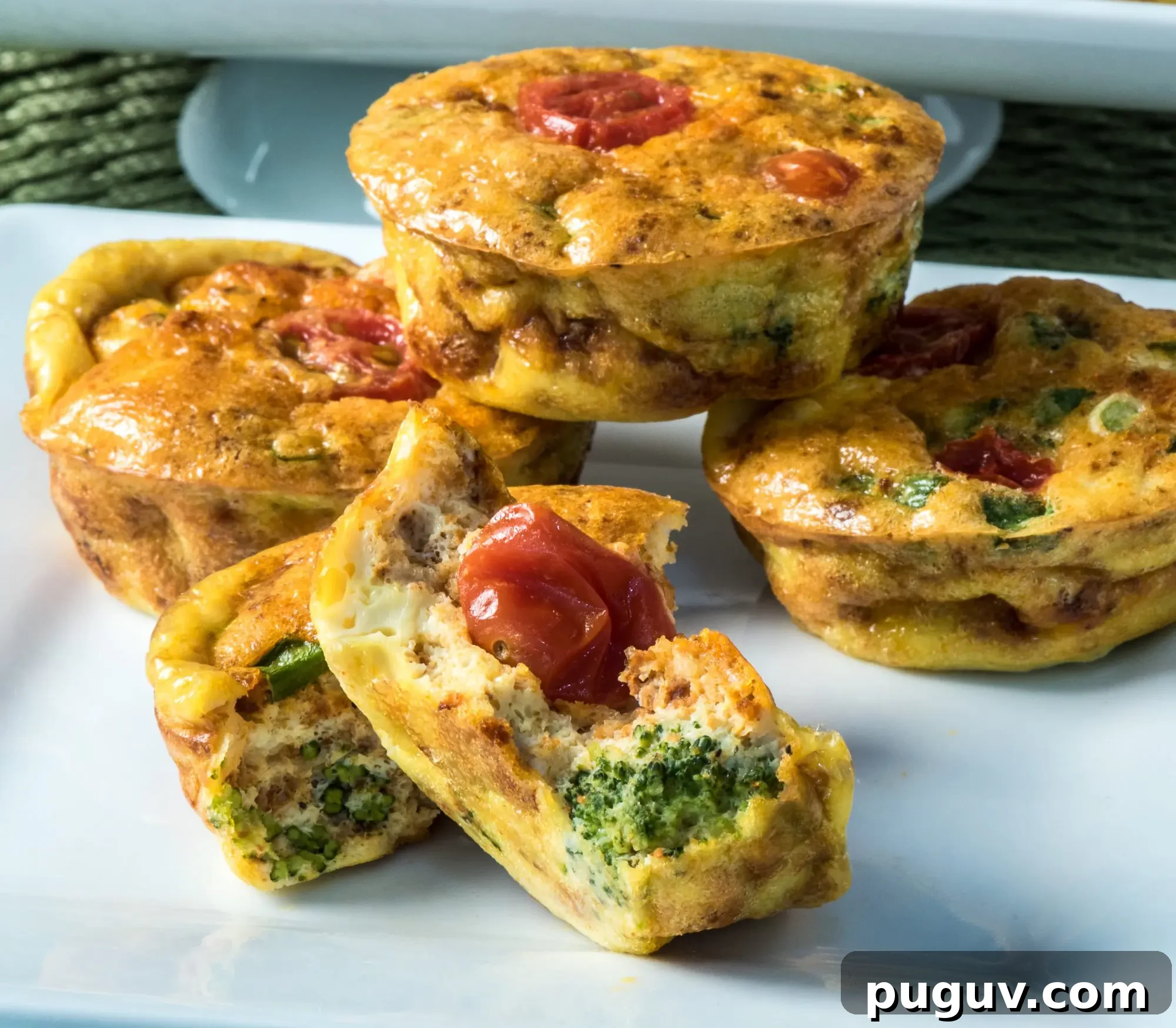 Chorizo, Broccoli & Cheese Egg Muffin Cups Recipe 2 Egg Muffin Cups closeup