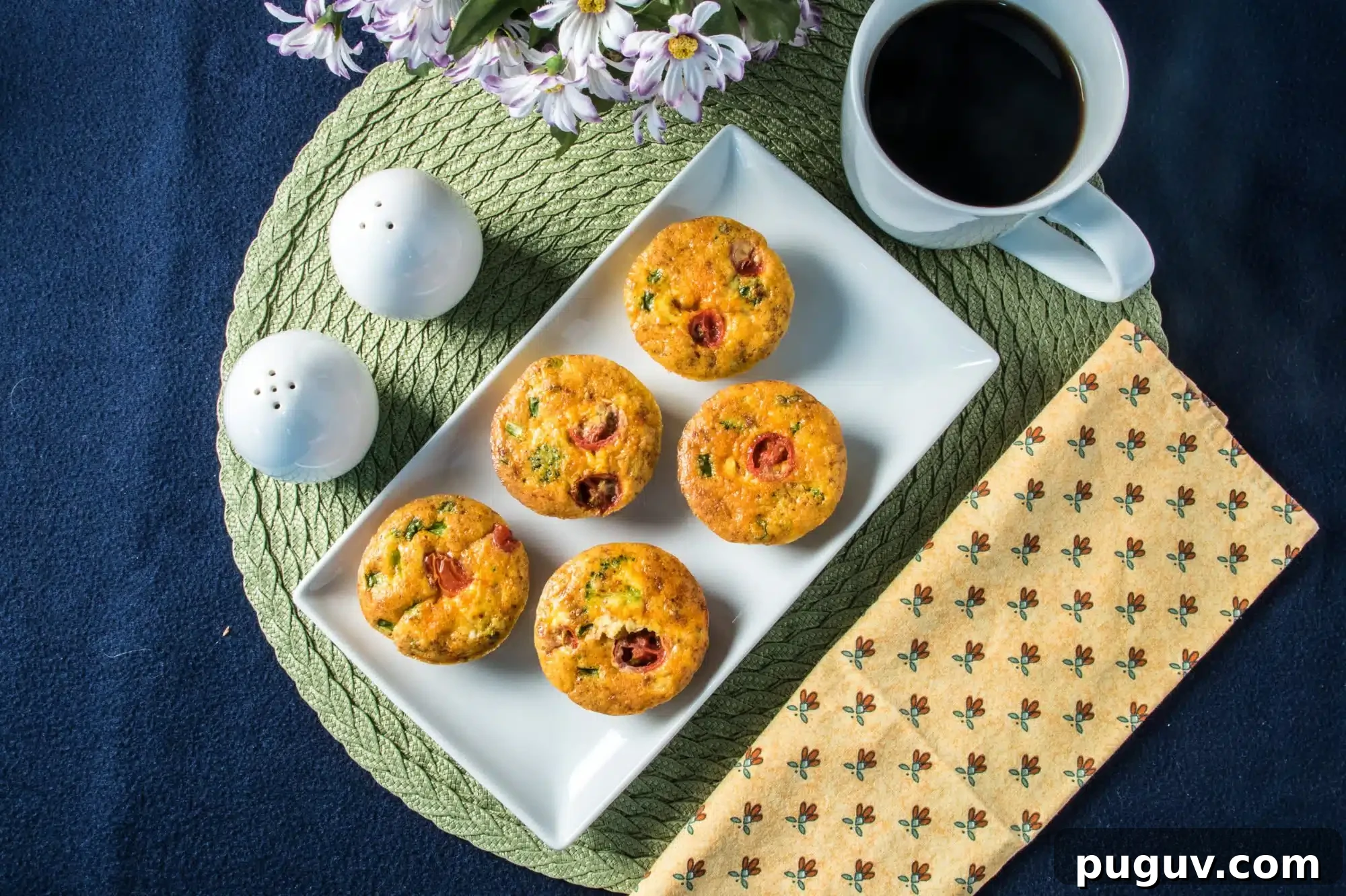 Chorizo, Broccoli & Cheese Egg Muffin Cups Recipe 3 Egg muffins on a plate