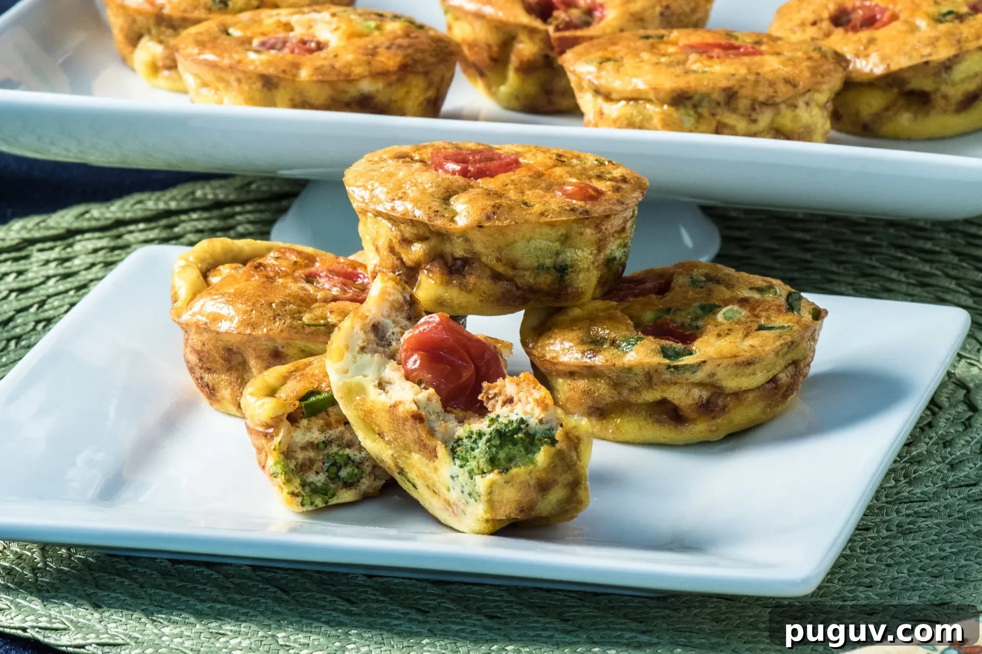 Chorizo, Broccoli & Cheese Egg Muffin Cups Recipe 6 Egg muffins plated