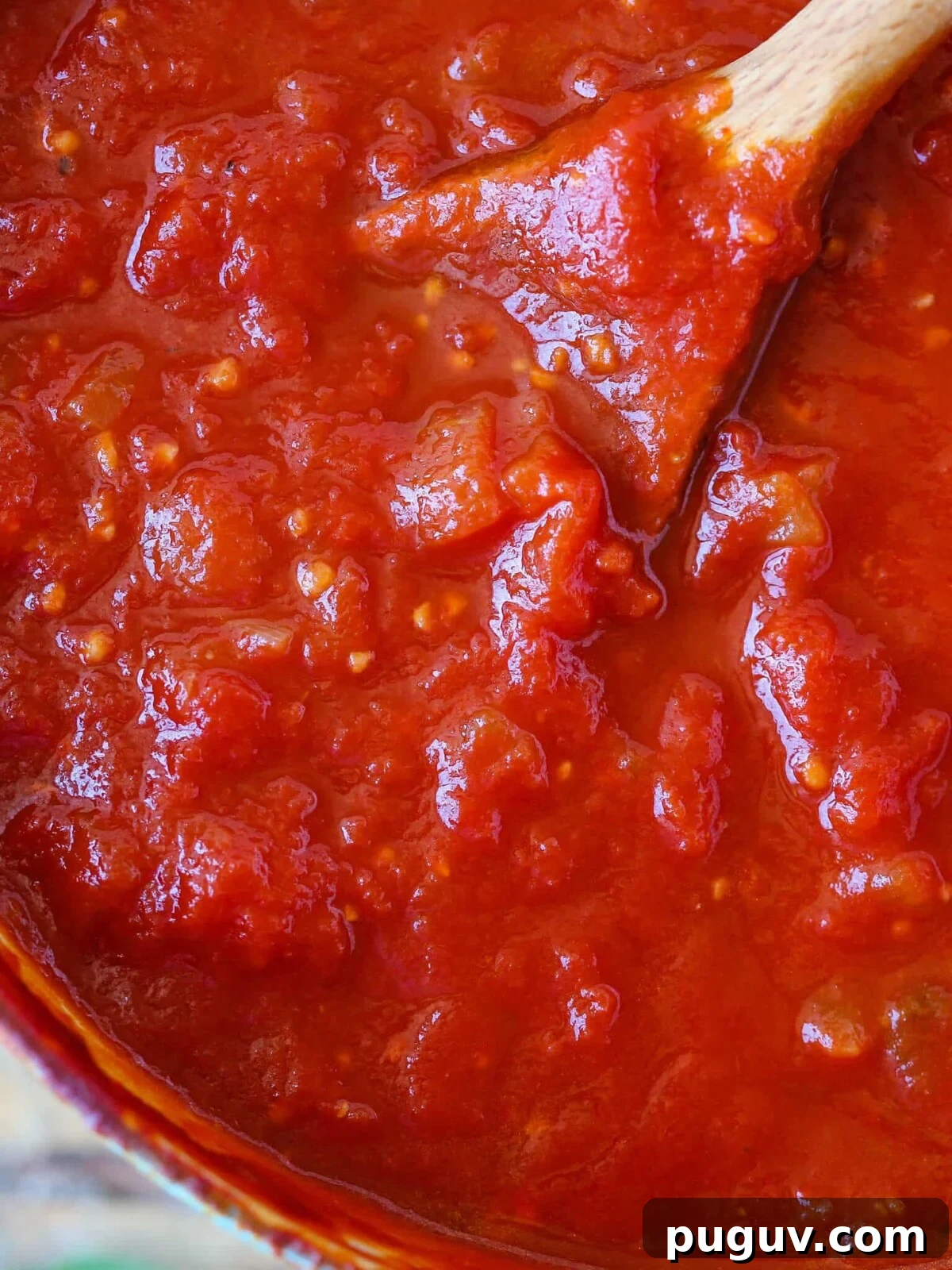 Homemade Tomato Pasta Sauce detail.