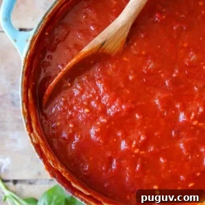 Homemade Tomato Pasta Sauce with fresh basil.