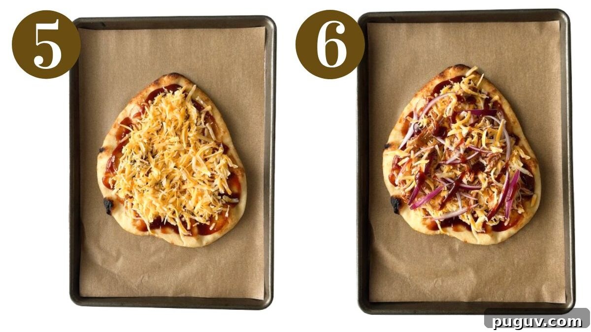 BBQ Chicken Naan Pizza Recipe: Crispy Naan, Tangy Sauce 5 Steps to make BBQ chicken naan pizza.