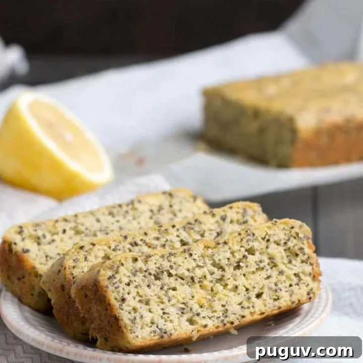 Lemon Almond Chia Bread. A savory and satisfying quick bread that's low carb and protein rich. It's fluffy, nutty and delicious. Great for breakfast! Perfect addition to soup or salad!