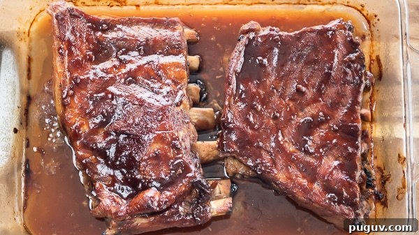 Baked pork ribs in dish