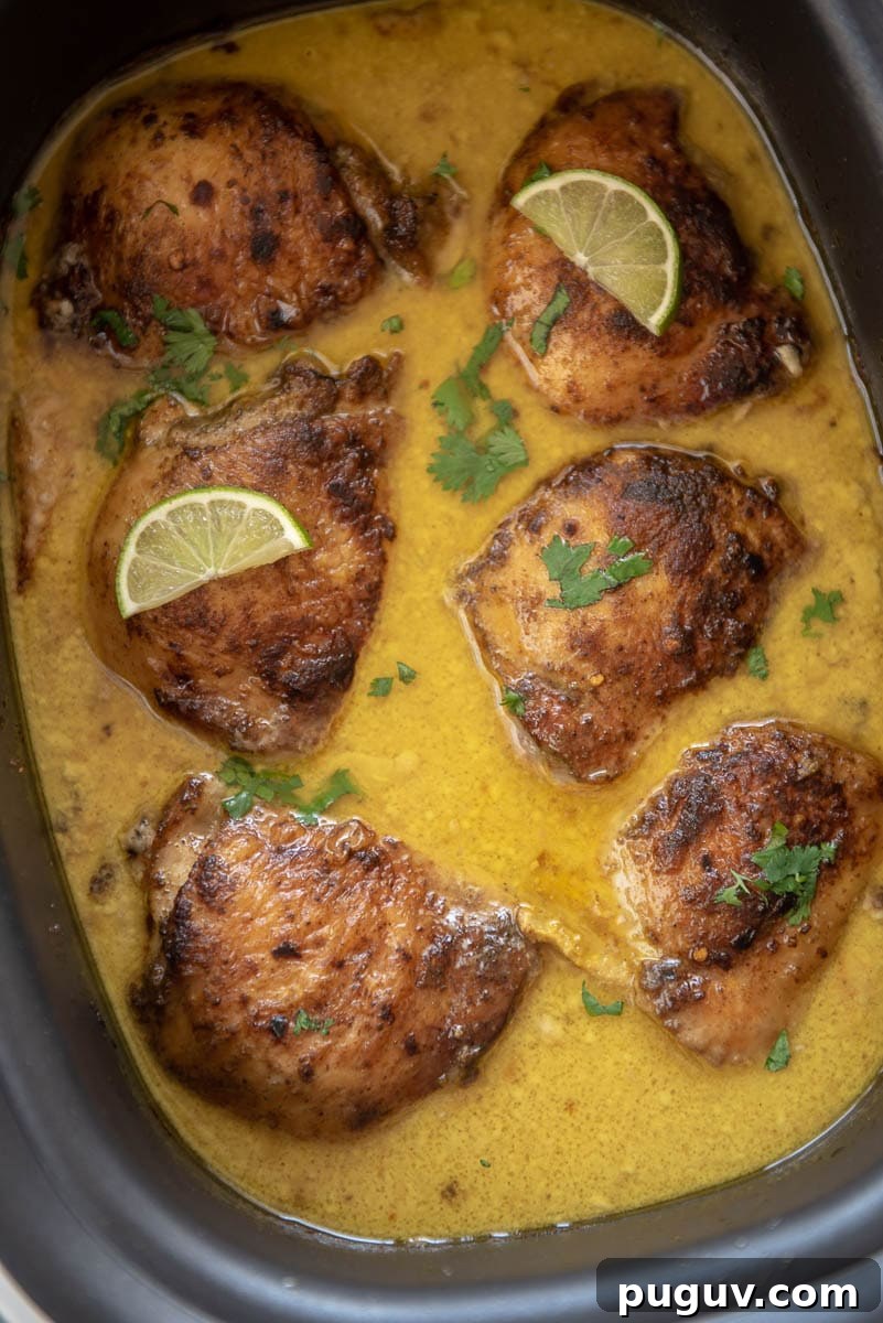 Coconut Lime Slow-Cooker Chicken with Garlic and Cilantro 4 coconut lime chicken in slow cooker