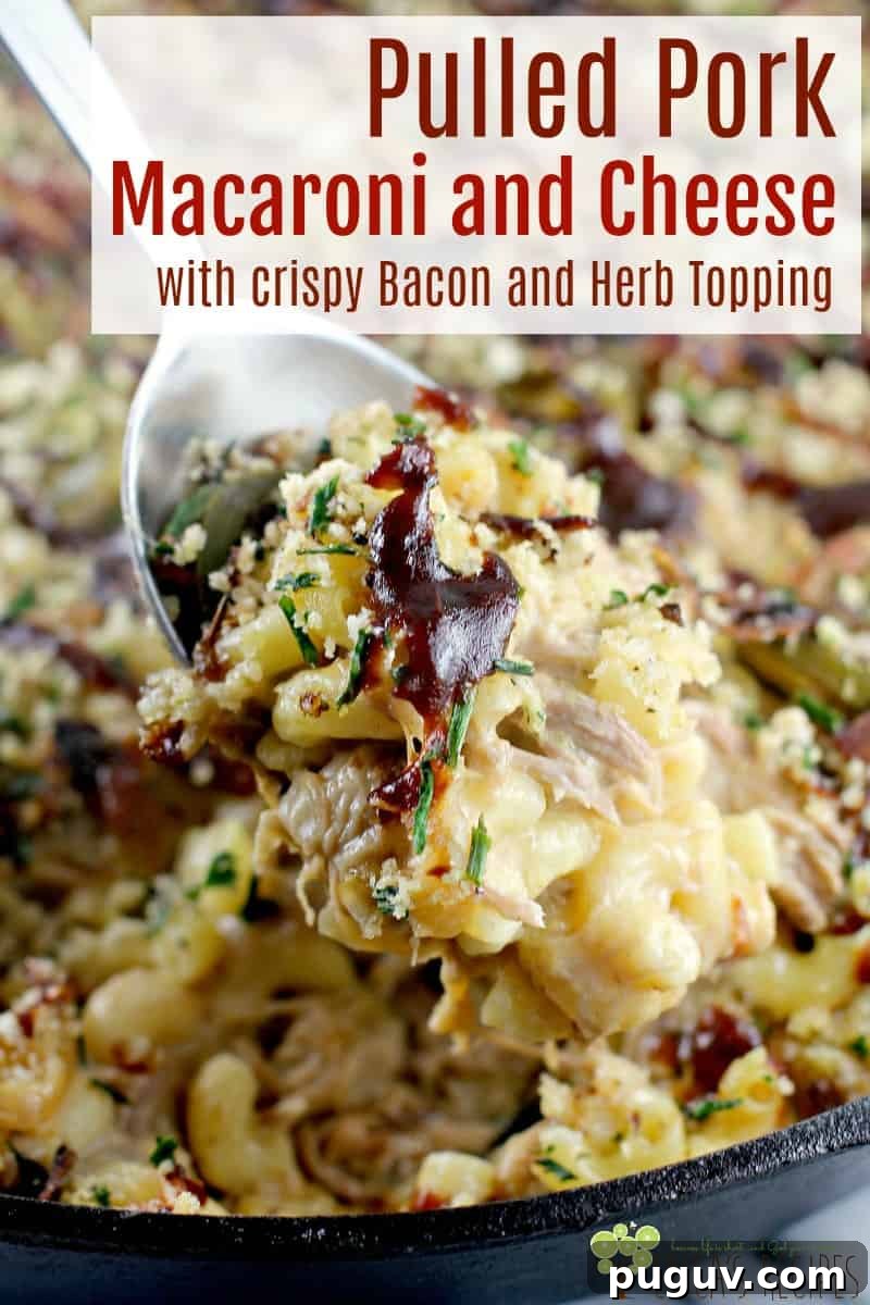 Pulled Pork Macaroni and Cheese with Crispy Bacon and Herb Topping