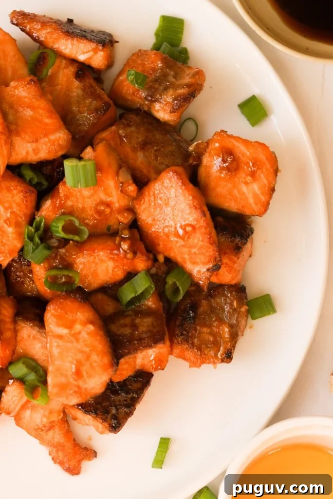 Honey Garlic Salmon Bites: Quick Glazed Salmon Appetizers 11 honey garlic butter salmon pieces