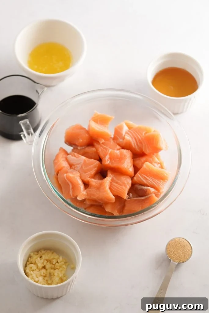Honey Garlic Salmon Bites: Quick Glazed Salmon Appetizers 4 salmon bites ingredients