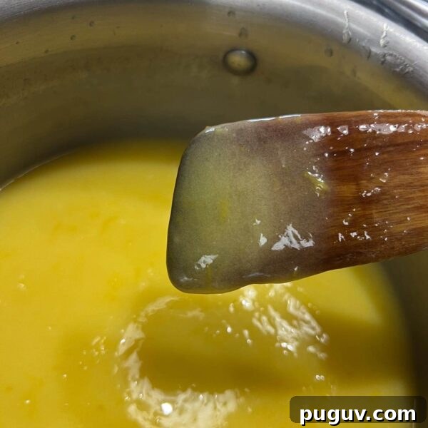 Lemon Curd with Whole Eggs: Simple Recipe and Freezing Tips 4 lemon curd sticking to back of wooden spoon over pot