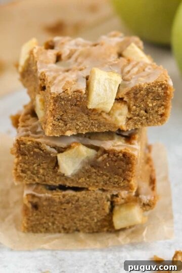 Apple blondies stacked 3 high.