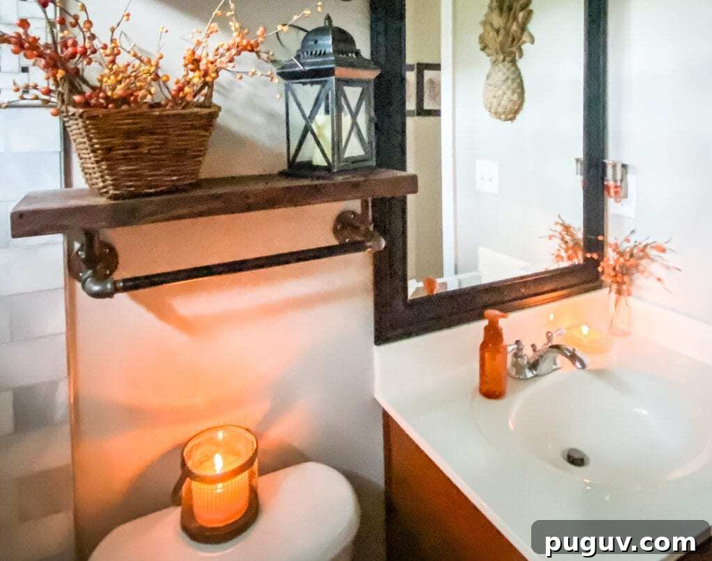 13 Stunning Ways to Add Fall Color to Your Home 18 bathroom vanity with fall soap and candle