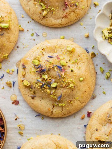 Baked baklava cookies on parchment paper.