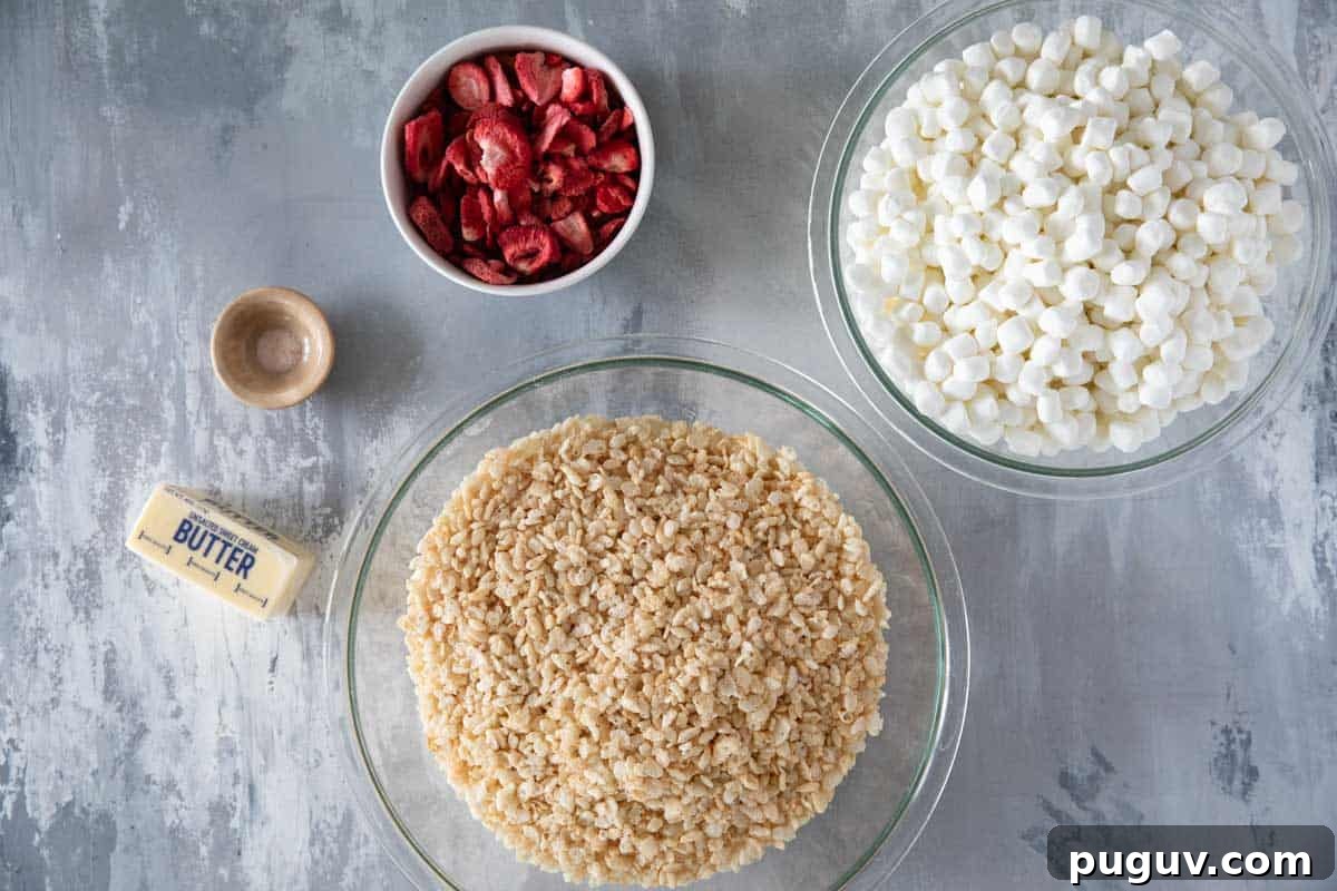 Strawberry Rice Krispie Treats Recipe — Quick No-Bake Dessert 3 Ingredients for Strawberry Rice Krispie Treats.