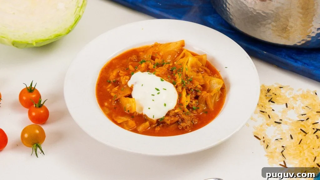 side angle shot of a white bowl filled with soup. Topped with chives and sour cream. Blue cutting board in background