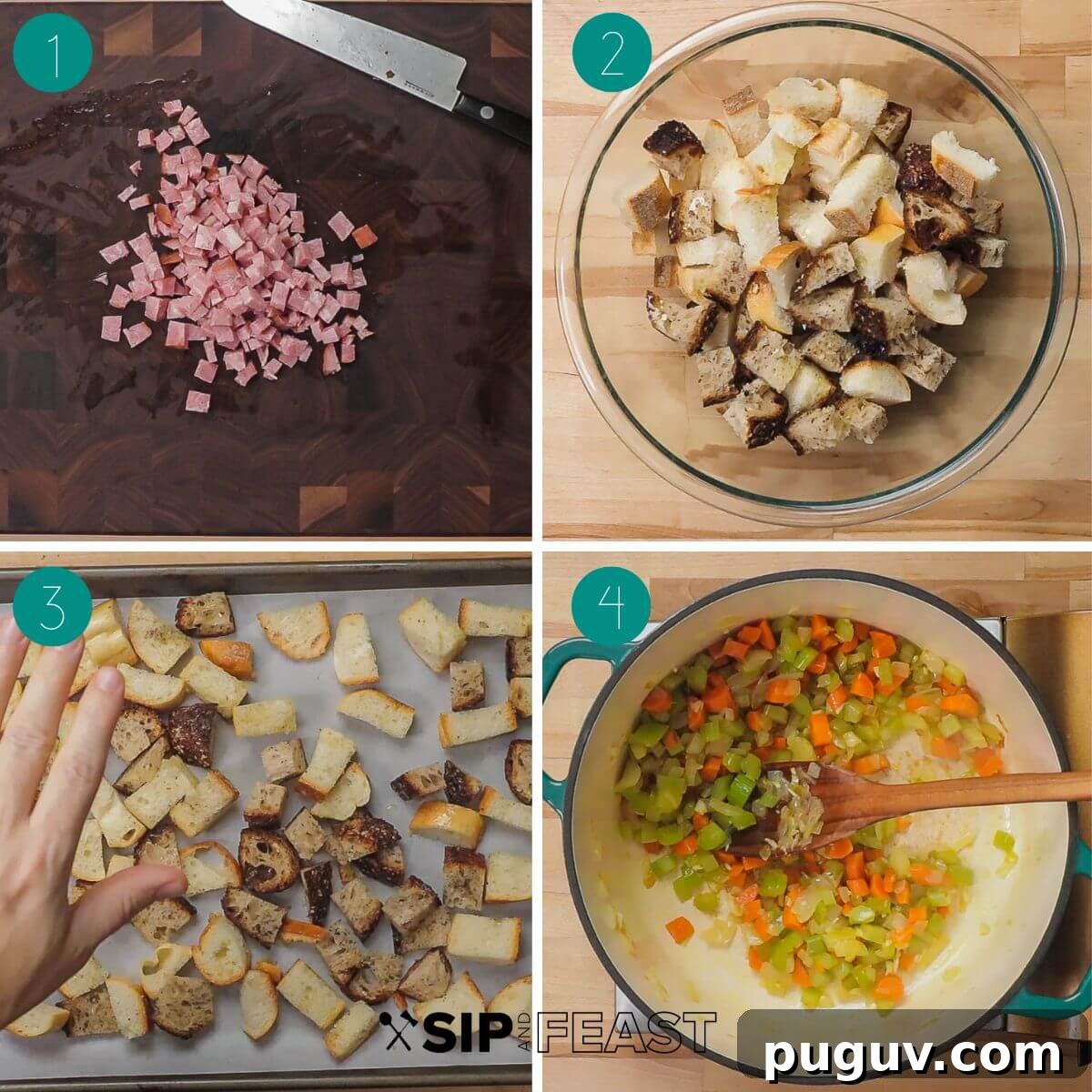 Split Pea Soup with Ham Recipe — Hearty Comfort Soup 4 Split pea soup with ham recipe process shot collage group number one.
