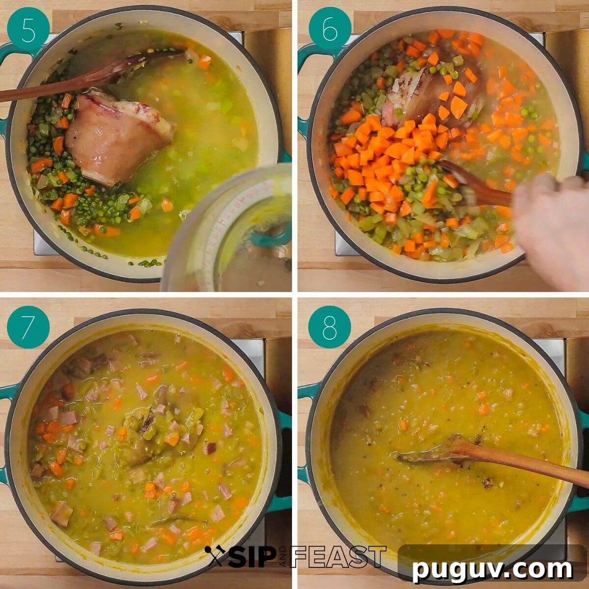 Split Pea Soup with Ham Recipe — Hearty Comfort Soup 5 Recipe process shot collage group number two.