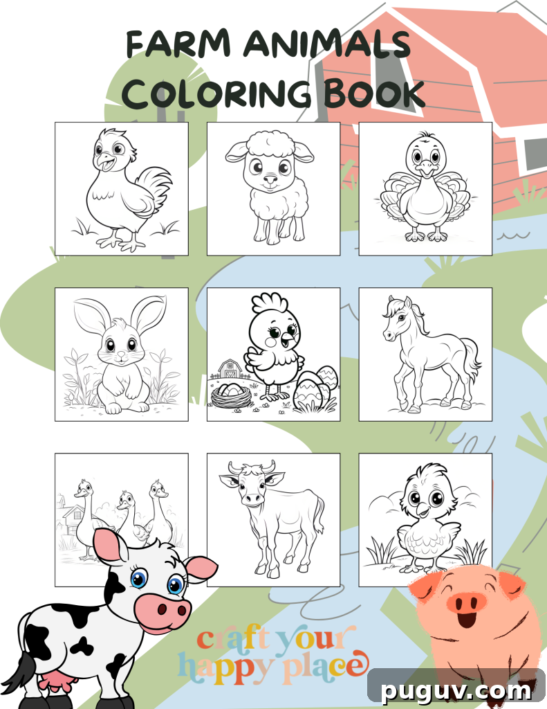 Free Printable Farm Animals Coloring Book – 30 Pages for Kids 2 Farm animals coloring preview