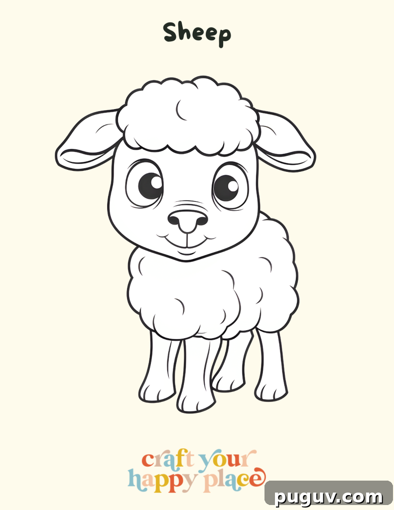 Free Printable Farm Animals Coloring Book – 30 Pages for Kids 3 Sheep coloring page