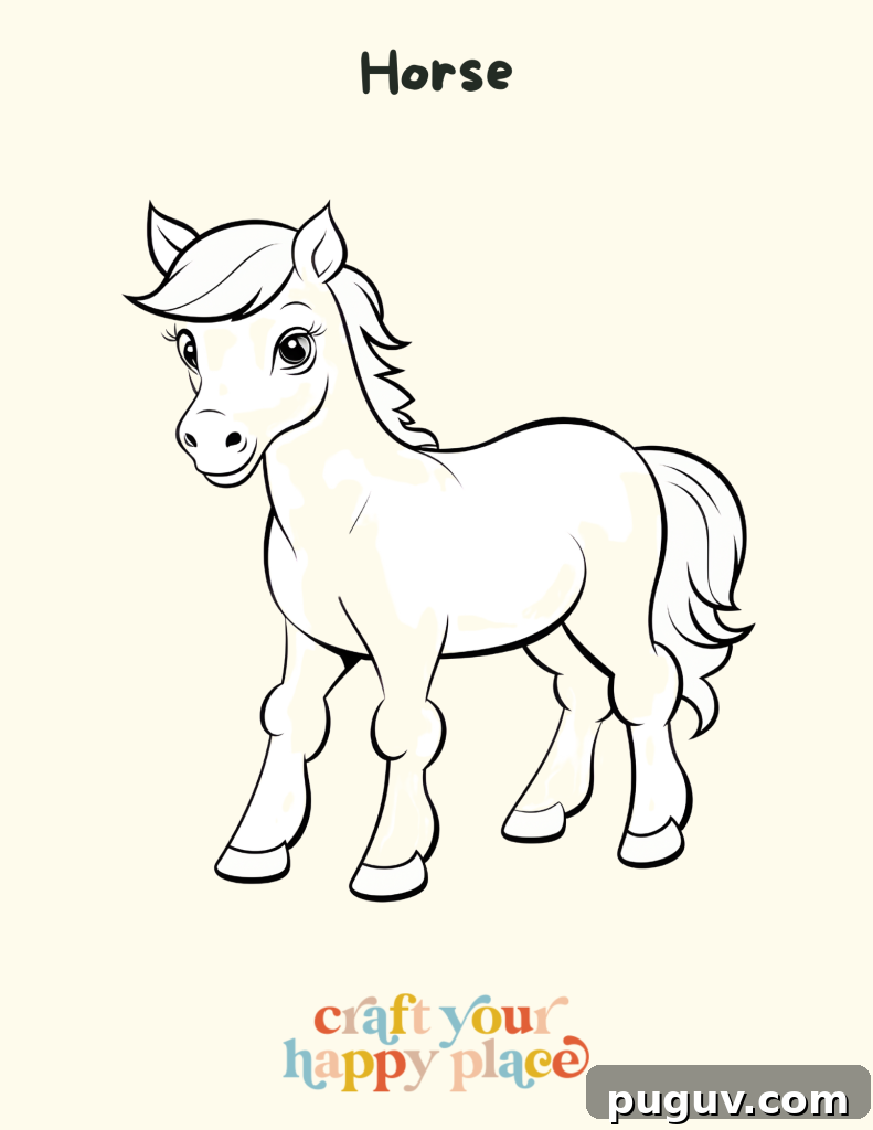 Free Printable Farm Animals Coloring Book – 30 Pages for Kids 4 Horse coloring page