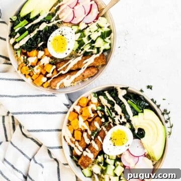 Easy to make and prep ahead Whole30 buddha bowls loaded up with all kinds of protein, veggies and fiber. The perfect Whole30 breakfast, lunch or easy dinner.