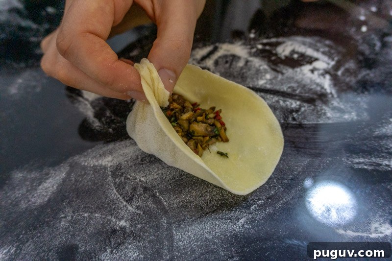 Mushroom Khinkali: Georgian Vegetarian Dumpling Recipe 6 Forming your mushroom khinkali