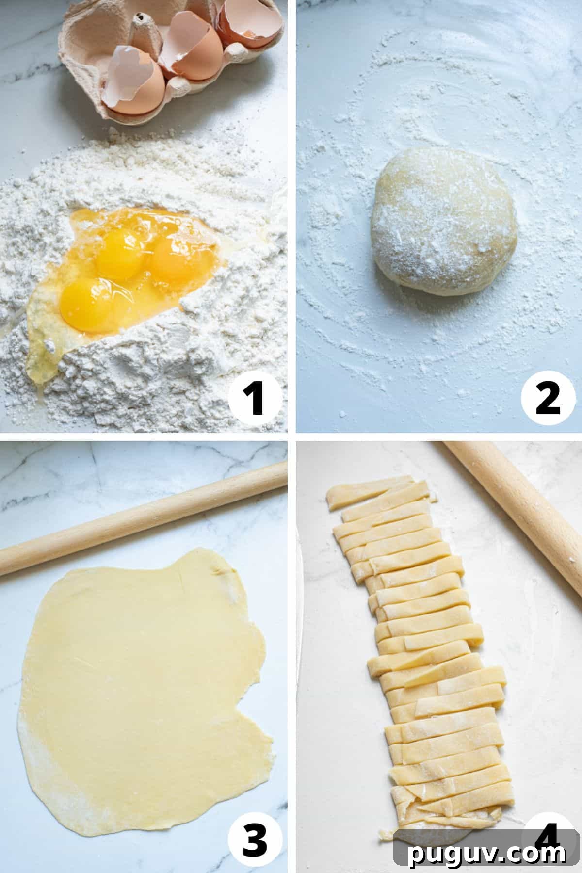 Homemade Pasta from Scratch (No Pasta Machine Needed) 4 Collage of steps to make Homemade Pasta Without Machine