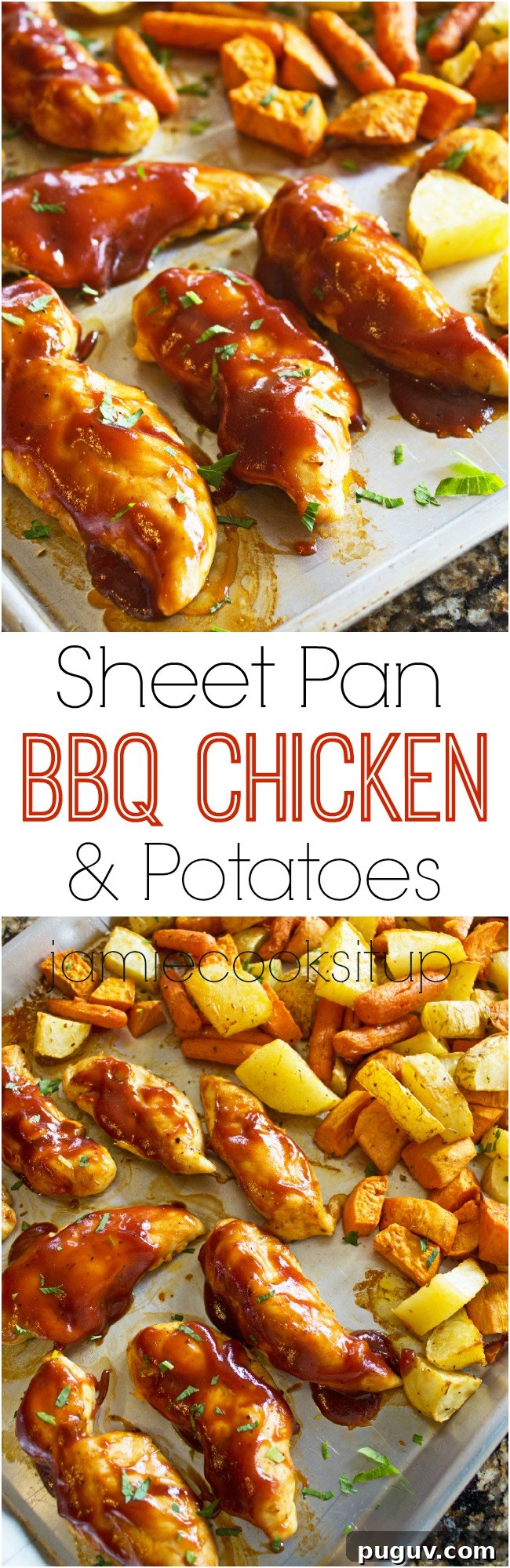 Sheet Pan BBQ Chicken with Crispy Roasted Potatoes 2 Sheet Pan BBQ Chicken and Potatoes from Jamie Cooks It Up!