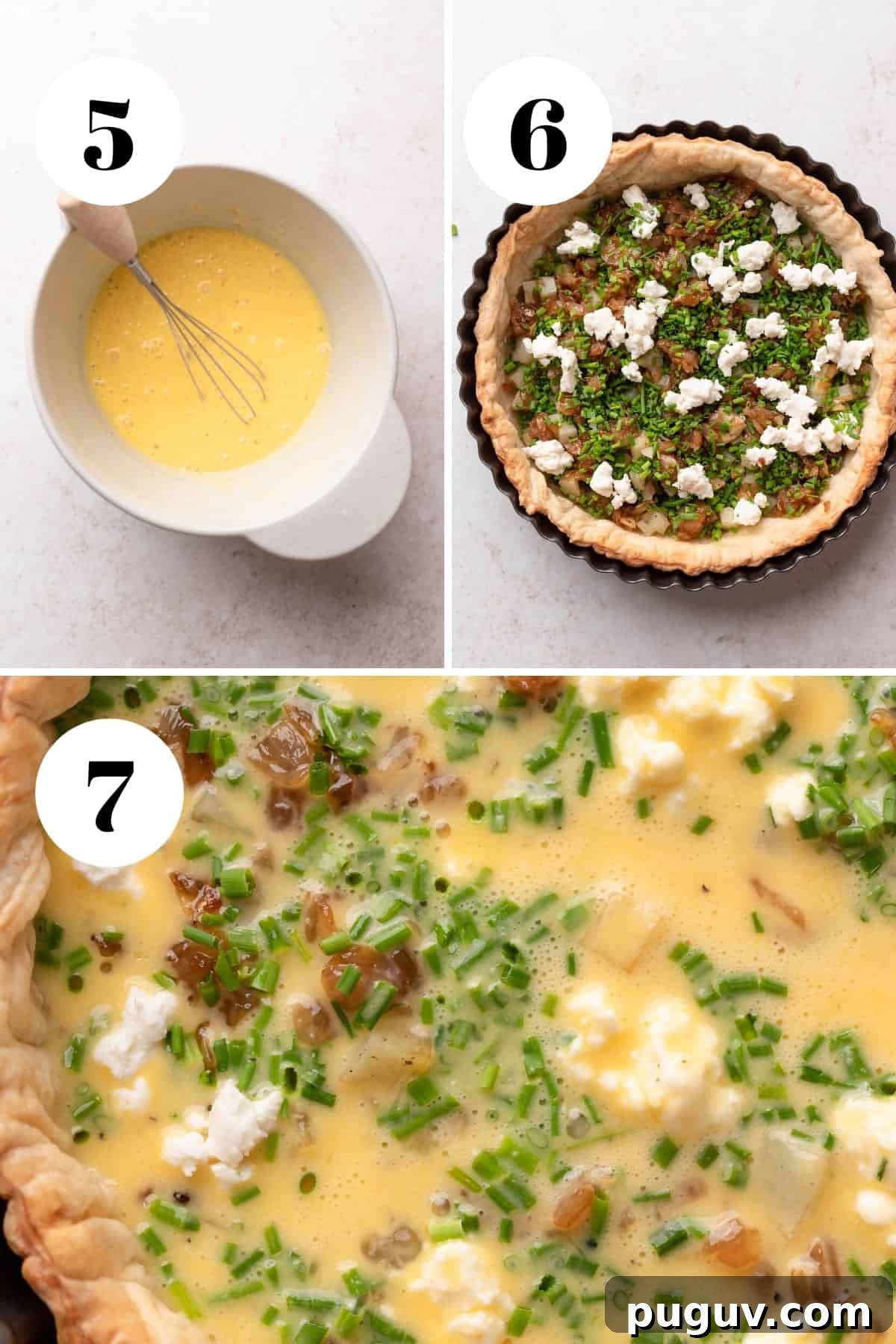 a process collage of the steps for making quiche.