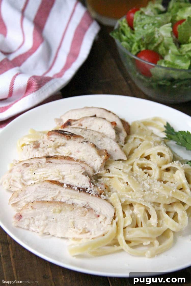 Grilled Chicken Alfredo Pasta on plate