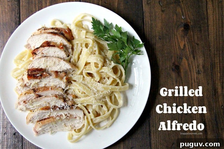 cheesy Grilled Chicken Alfredo Pasta on plate