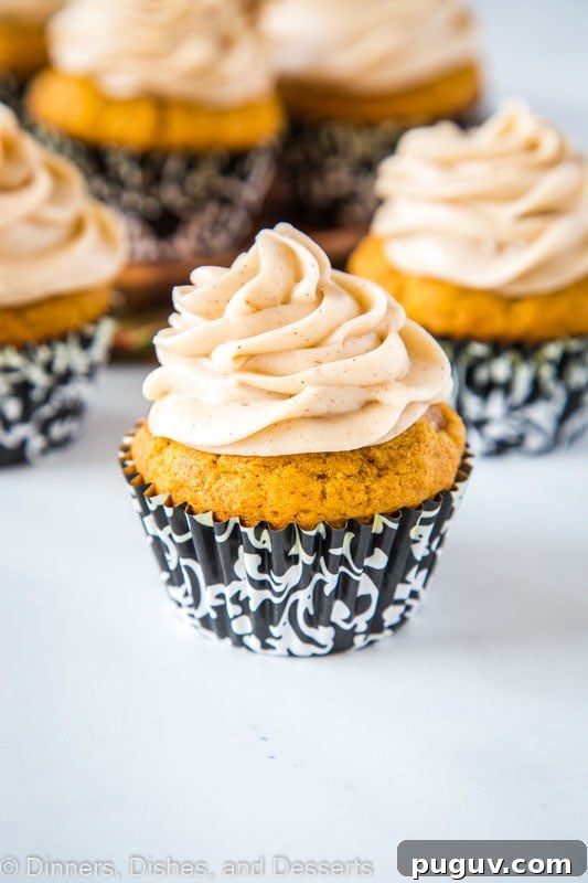 Light and fluffy pumpkin spice cupcakes with cream cheese frosting