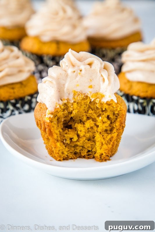 Pumpkin Cupcakes that are moist and super tender. Topped with a cream cheese frosting with a hint of cinnamon
