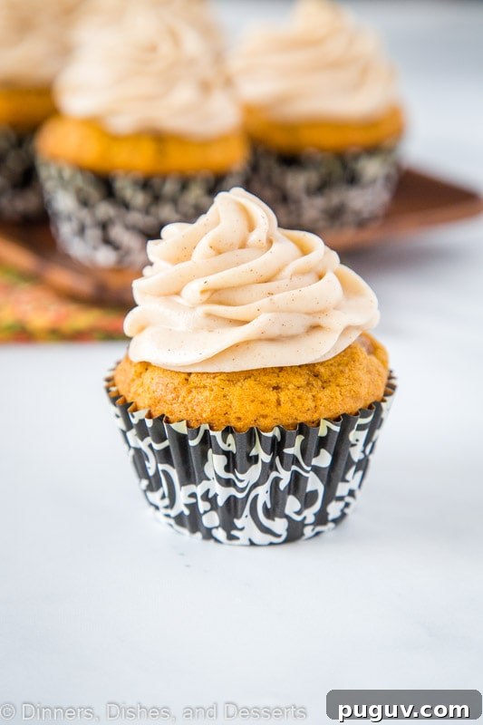 Pumpkin Cupcakes with a swirl of cinnamon cream cheese frosting
