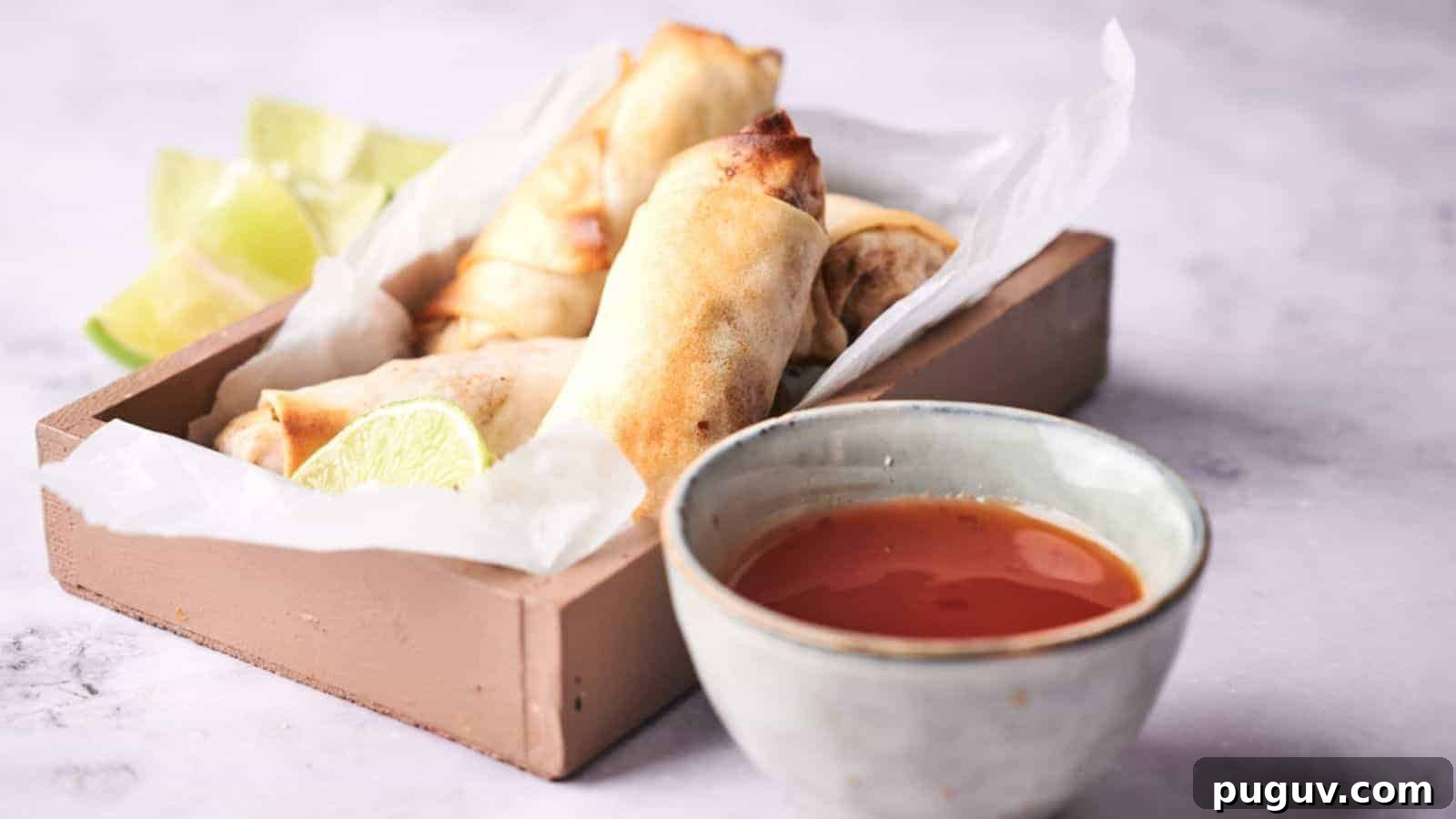 15 Chinese Dishes That Let You Cook Dinner in 30 Minutes 14 Vegan egg rolls in a wooden tray.