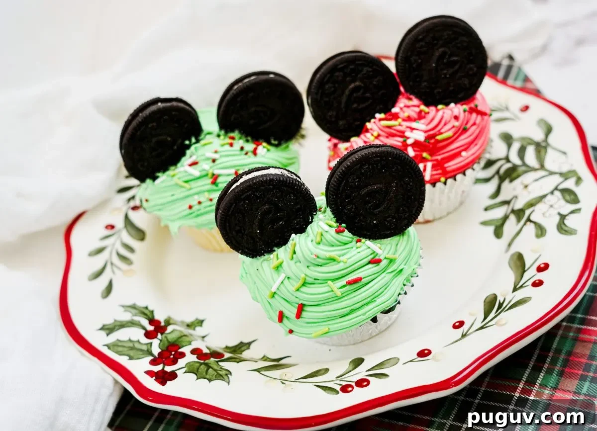 Angled plate of Mickey Mouse Cupcakes.