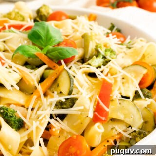 Instant Pot Pasta Primavera Recipe: Quick Veggie One-Pot Meal 6 A large bowl of pasta primavera with parmesan and lemon garlic butter sauce