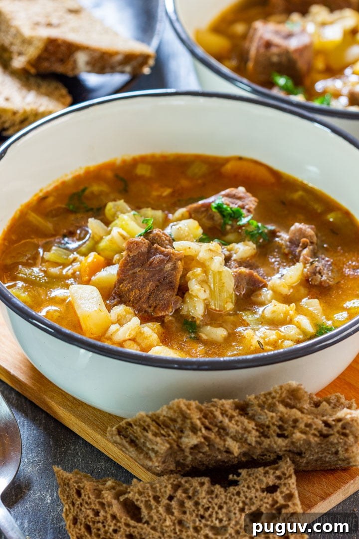 Comforting bowl of instant pot beef barley soup
