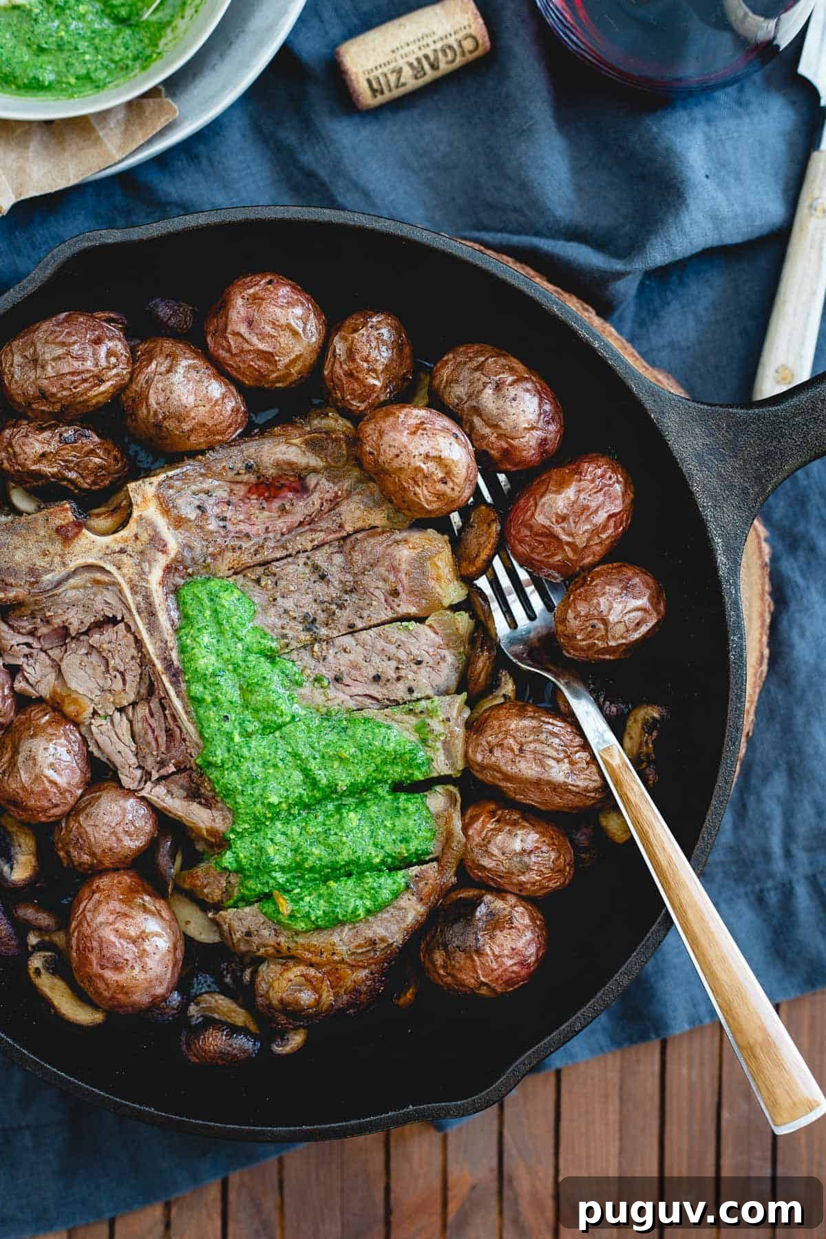 This porterhouse steak skillet is an easy dinner with everything cooked in one pan. This porterhouse steak skillet is an easy dinner with everything cooked in one pan.