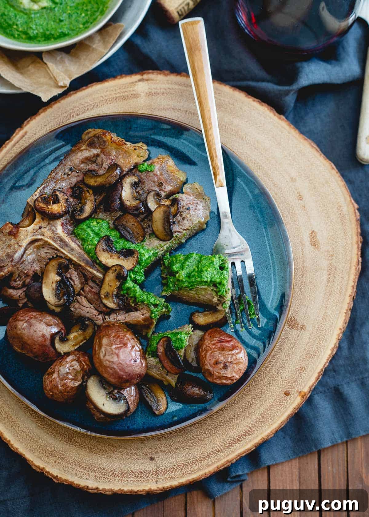 This porterhouse steak skillet has roasted baby red potatoes and mushrooms all made in the same pan for an easy, impressive dinner. This porterhouse steak skillet has roasted baby red potatoes and mushrooms all made in the same pan for an easy, impressive dinner.