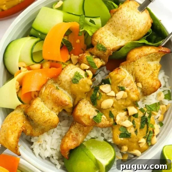 Crispy Homemade Chicken Nuggets Recipe for Family Meals 11 Chicken Satay recipe on a bed of rice and salad.