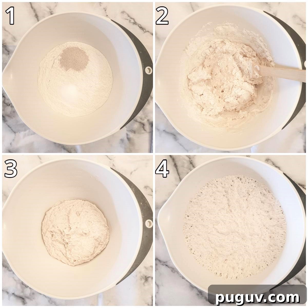 No-Knead Crusty Homemade Bread Recipe for Perfect Loaves 6 Steps for making the dough.