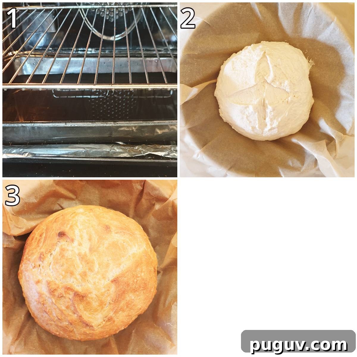 No-Knead Crusty Homemade Bread Recipe for Perfect Loaves 9 Steps for baking the homemade bread without a dutch oven.