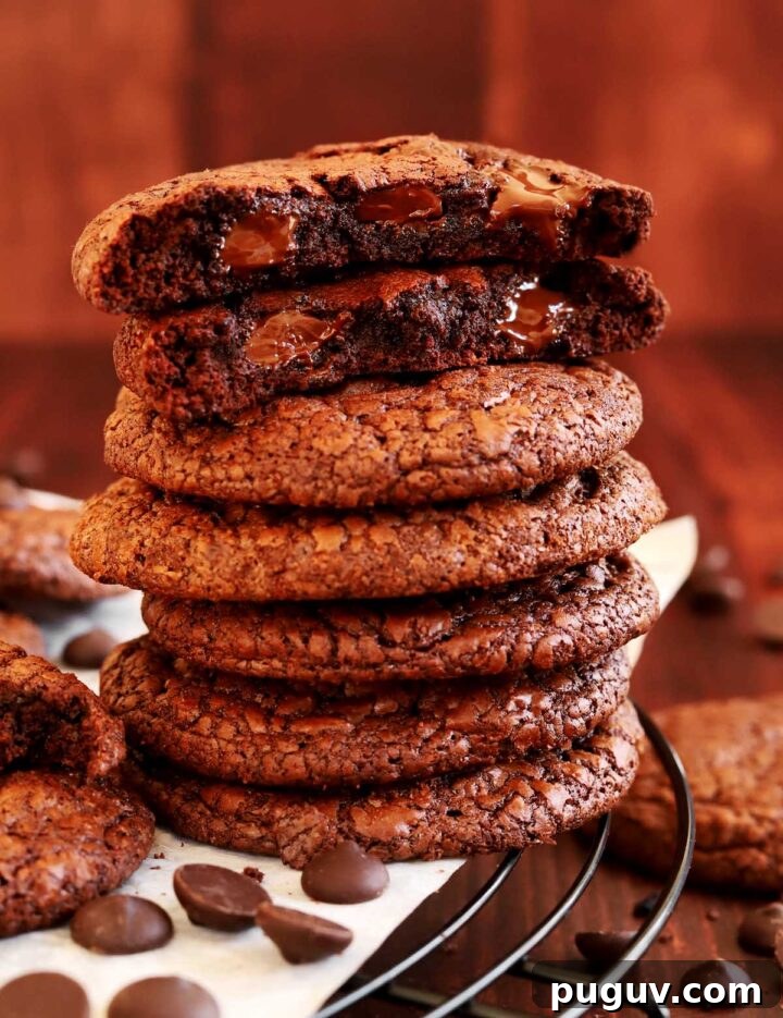 Fudgy Flourless Brownie Cookies — Gluten-Free Chocolate Treats 9 stack of flourless brownie cookies