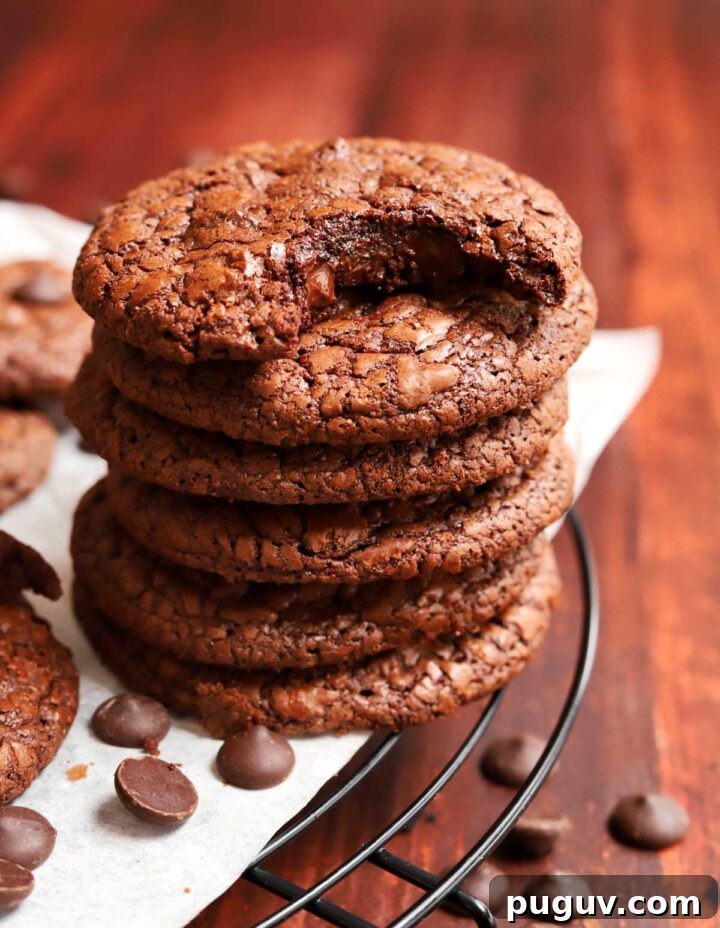 Fudgy Flourless Brownie Cookies — Gluten-Free Chocolate Treats 3 stack of flourless brownie cookies